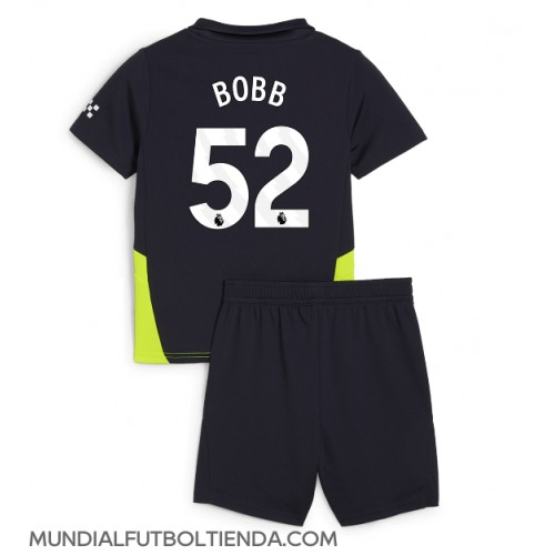 Camiseta Manchester City Oscar Bobb #52 Segunda Equipación Replica 2024-25 para niños mangas cortas (+ Pantalones cortos)